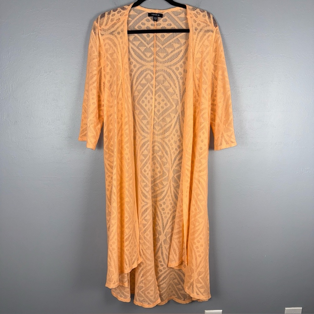 Torrid Peach Geo Hilo Mesh Kimono or Swimsuit‎ Coverup Womens 00/0